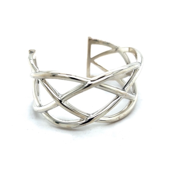 Sterling Silver Wide Wide Celtic Weave Knot Cuff Bracelet - Picture 2 of 5